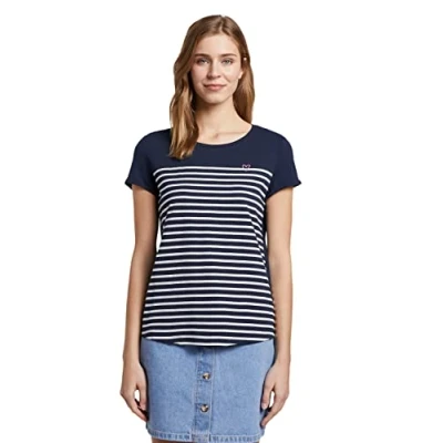 Abbildung von TOM Tailor Denim Striped Shirt WITH Little Heart Tshirt print Navy/off white, Damen, Größe: Small, white