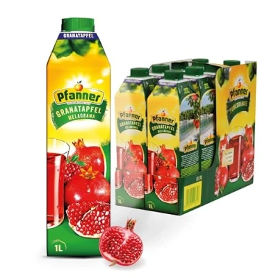 Abbildung von Pfanner Granatapfel Fruchtsaft (8 x 1 l) 25 % Fruchtgehalt Fruchtgetränk im Vorratspack Getränk aus Granatapfelsaft