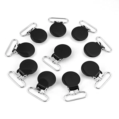 Abbildung von Metall Schnuller Clips, Rund Schnullerkettenclips Hosenträger Clips Dummy Nippel Halter für Baby Kleinkinder 10 Stücke(Schwarz)