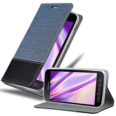 Abbildung von Cadorabo Hülle kompatibel mit Samsung Galaxy XCover 4 / 4s aus Jeans und Kunst Leder Flip Klappbare Magnetische [Kartenfächern] Cover für Tasche in Blau