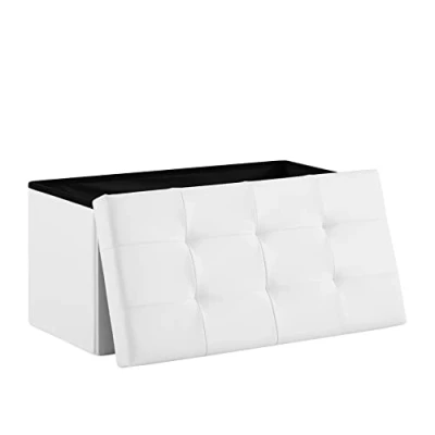 Abbildung von Zedelmaier Sitzbank mit Stauraum Sitzhocker faltbar belastbar bis 300 kg 76 x 38 cm(Weiß) Kunstleder