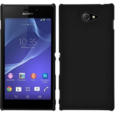 Abbildung von PhoneNatic case kompatibel mit Sony Xperia M2 Hülle schwarz gummiert Hard + 2 Schutzfolien
