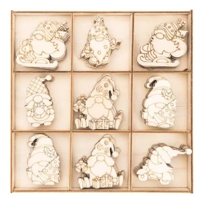 Abbildung von Ideen mit Herz Streu Deko aus Holz Motive Wichtel Tisch Inklusive Box 63 teilig 6 versch. Designs (3X 7 Stück, 3X 14 Stück