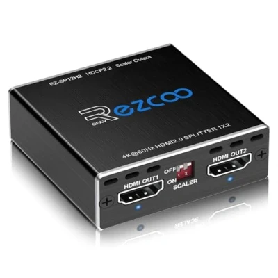 Abbildung von 4K 60Hz HDMI Splitter 1x2 1080P 120Hz HDCP2.2 HDR 18Gbps UHD Dolby Vision Atmos EDID Scaler Dual Monitors 2.0 1 in2 Out for PS5, SkyQ, Xbox, Fire Stick