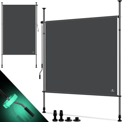 Abbildung von KESSER® Klemmmarkise Senkrechtmarkise 120x310cm Ausziehbar &amp; Blickdicht Vertikalmarkise mit Handkurbel ohne Bohren Balkon Sichtschutz Windschutz für Garten Terrasse Wasserfest Anthrazit