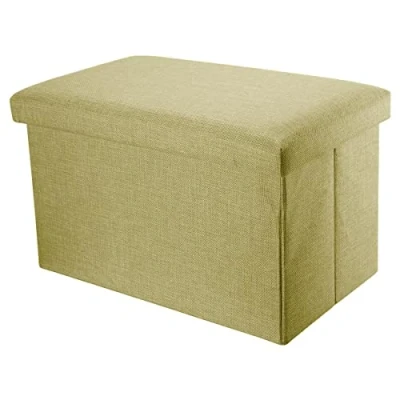 Abbildung von INTIRILIFE Faltbare Sitzbank 78x38x38 cm in FRÜHLINGS GRÜN Sitzwürfel mit Stauraum und Deckel aus Stoff Leinen Optik Sitzcube Fußablage Aufbewahrungsbox Truhe Sitzhocker