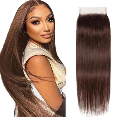 Abbildung von Tuheerst Lace Closure Bresilienne Cheveux Humain 4x4 Brown Long Hair with Baby Brazilian Virgin Remy for Woman 28 Inch