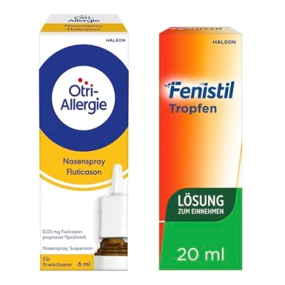 Abbildung von Otri Allergie Nasenspray Fluticason (6 ml) + Fenistil Tropfen (20 ml): Effektive Linderung bei Heuschnupfen und allergischen Reaktionen Nesselsucht, Juckreiz, allergischer Schnupfen