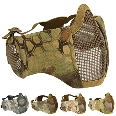 Abbildung von Aoutacc Airsoft Mesh Maske, Half Face Masken mit Gehörschutz für CS/Hunting/Paintball/Shooting MA