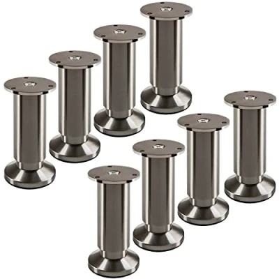 Abbildung von 8 Stück Möbelfüße TERRA Höhe 120 mm Edelstahloptik gebürstet Tischbeine höhenverstellbar bis max. 15 mm, belastbar 250 kg/je Fuß von SOTECH