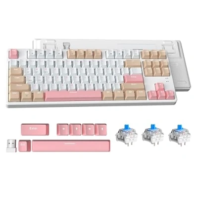 Abbildung von ATTACK SHARK AK871 Hot Swap Mechanische Tastatur, QWERTY, 87 Tasten Kompakte Drahtlose Gaming Dual Modus BT/2,4G, Magnetische Abdeckung, für Mac/Windows/Android Weiß Mit Blau Schalter