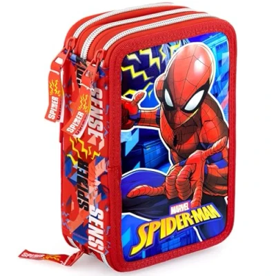 Abbildung von Clondo Federmäppchen Kinder, für Spiderman Fan, 3 Organisierte Fächer, Federtasche Junge Gefüllt, Mädchen &amp; Jungen Schulmäppchen, 45 Teilen die Schule