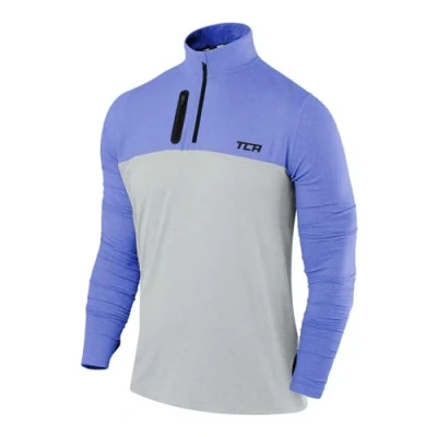 Abbildung von TCA Funktionsshirt Herren Langarm Fusion Pro Quickdry Langarmshirt atmungsaktiv Wandershirt Laufshirt mit Reißverschluss Outdoor Longsleeve Sport Pullover Blau/Grau, S