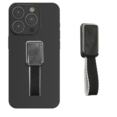 Abbildung von kwmobile Smartphone Fingerhalter Griff mit Ständer Finger Halter für magnetische Autohalterungen Selbstklebende Handy Fingerhalterung Schwarz
