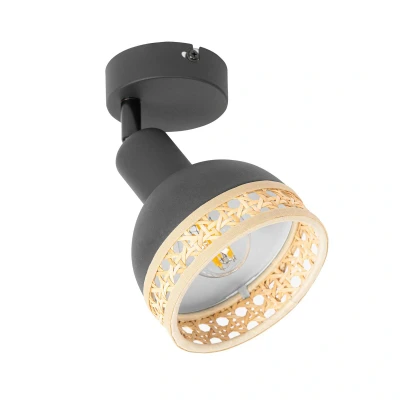 Abbildung von Lindby Lonnaris Spot mit Rattan, schwarz, 1 fl.
