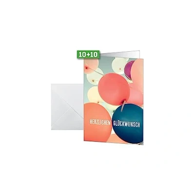 Abbildung von SIGEL DS617 Glückwunschkarten Geburtstagskarten &quot;Herzlichen Glückwunsch&quot; A6, 10er Set mit Umschlägen, ideal zum Bedrucken, aus nachhaltigem Papier