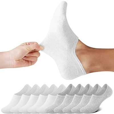 Abbildung von FALARY Sneaker Socken Damen Füßlinge Herren Footies Unsichtbare Kurze 10 Paar Großes Silikonpad Verhindert Verrutschen_Weiß Grau_43 46