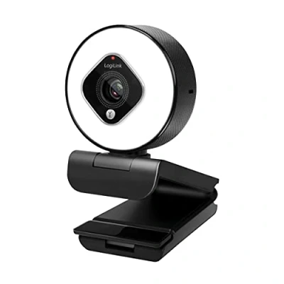 Abbildung von LogiLink UA0384 Full HD USB Webcam, 76, Dual Mikrofon, Autofokus, Ringlicht, Stativ, Schwarz