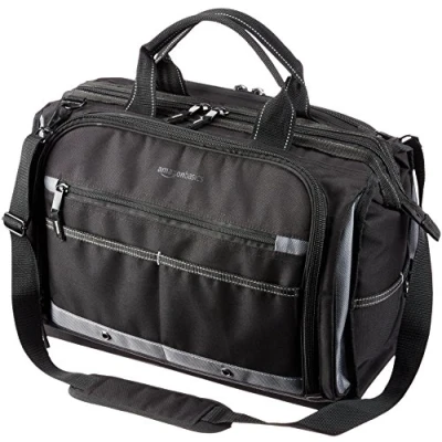 Abbildung von Amazon Basics Werkzeugtasche für Elektriker mit 50 Fächern, Schwarz &amp; Grau, 45.72L x 27.94W 35.56H cm