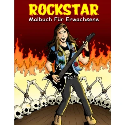 Abbildung von Rockstar Malbuch für Erwachsene: Rocknroll Malvorlagen Männer, Frauen oder Musikfans beim Zeichnen von Geschenken 30 Abbildungen Seiten zur Entspannung