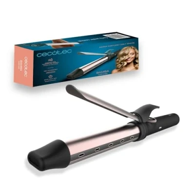 Abbildung von Cecotec Lockenstab Bamba SurfCare Curly Sphere. 28 mm Zylinder aus Keramik und Turmalin, Weniger Frizz, Display, (120ºC 210ºC), 360º drehbares 1,8 m Kabel, Automatische Abschaltung, Kühle Spitze