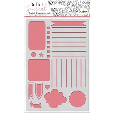 Abbildung von Aladine Schablone zum Organisieren von Monaten für Bullet Journal Scrapbooking und kreative Hobbys Format A5, Buchstaben Stil Brush