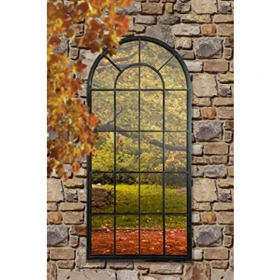 Abbildung von MirrorOutlet Milton Manor Außenspiegel, gewölbtes Fenster, 140 x 65 cm, Schwarz