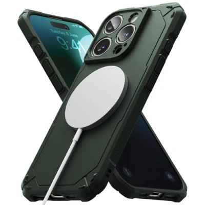 Abbildung von Ringke Rugged Gear Magnetic Case [Kompatibel mit MagSafe] für iPhone 16 Pro Max Hülle, Robust Stoßfester Bumper Fester Griff rutschfest Schützende Handyhülle Magnet Ladegerät/Zubehör Dark Green