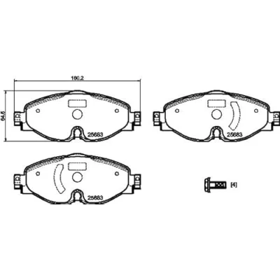 Abbildung von HELLA 8DB 355 023 171 Bremsbelagsatz für Verschleißwarnanzeiger vorbereitet mit Bremssattelschrauben VOLKSWAGEN: Polo VI, Caddy V Kombi