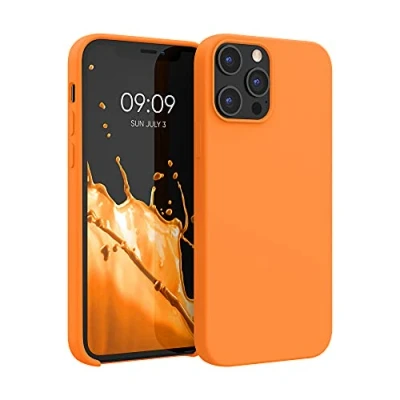 Abbildung von kwmobile Hülle kompatibel mit Apple iPhone 12 Pro Max Silikon Handy Case Handyhülle weiche Oberfläche kabelloses Laden Fruity Orange
