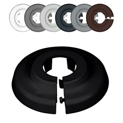 Abbildung von FUX 6 Stück Einzel Heizungsrohr Rosette, verschiedene Größen, Rohrabdeckung, Abdeckrosetten, Heizung, Verkleidung, Heizkörper Rosetten, Polypropylen in Sonderfarben (15mm, Tiefschwarz RAL 9005)