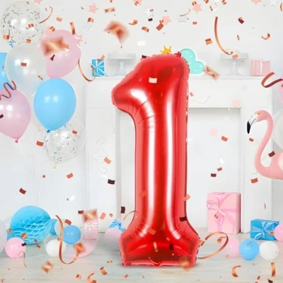 Abbildung von Geburtstag zahlen luftballon 1 jahre Rot Folienballon XXL Riesen in 40&quot; 101cm Geburtstagsdeko Ballon Zahl Deko zum .Fliegt mit Helium