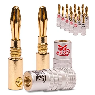 Abbildung von NAUC Bananenstecker für Lautsprecherkabel 16 Stück Stecker als Set Steckverbinder 24K vergoldet schraubbar HiFi Receiver Verstärker