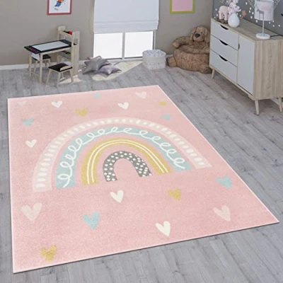 Abbildung von Paco Home Kinderteppich Teppich Kinderzimmer Mädchen Jungs Verschiedene Motive Und Größen, Grösse:160x220 cm, Farbe:Rosa Weiß