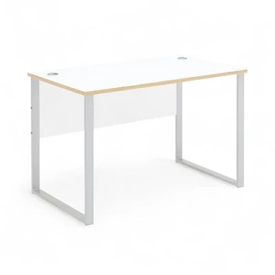 Abbildung von Stella Trading Memphis Schreibtisch in Weiß, Artisan Eiche Optik Moderner Bürotisch Computertisch mit Metallgestell &amp; Kabeldurchführungen 120 x 77 73 cm (B/H/T)