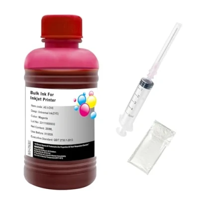 Abbildung von Hallosun 250ML Magenta Nachfülltinte Kompatibel für HP Canon Epson Brother Lexmark Printer mit nachfüllbaren Tintenpatronen CISS CIS System, 1 Spritze, Handschuh