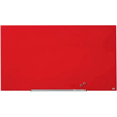 Abbildung von Nobo Glas Magnet Whiteboard mit herausnehmbarem Stiftehalter, 1260 x 710 mm, InvisaMount Befestigungssystem, Impression Pro, Rot, 1905185