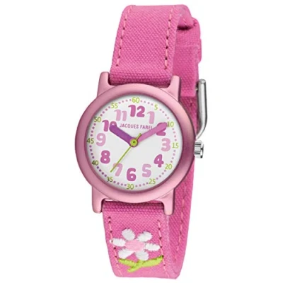 Abbildung von Kinderuhr Blume pinkes Armband Baumwolle Ökouhr Jacques Farel