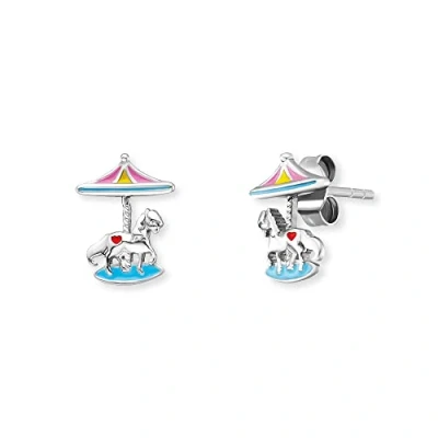 Abbildung von Herzengel Mädchen Kinder Ohrstecker Ohrringe aus Sterling Silber mit buntem Karussell Emaille Steckverschluss nickelfrei