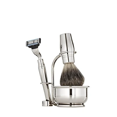 Abbildung von Erbe Shaving Shop Rasierset vierteilig, Hochglanz, Gillette Mach 3, mit Schale