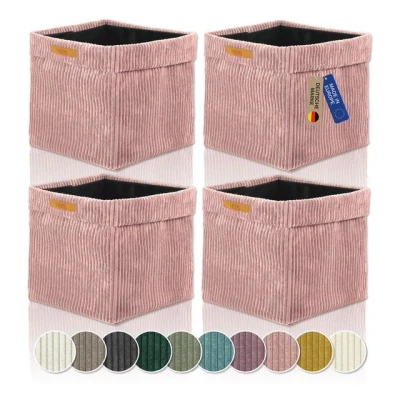 Abbildung von Lycce Kallax Boxen Cordstoff 4er Set faltbare Aufbewahrungsboxen 33 x H31 cm mit abnehmbarem Cordbezug waschbar Ordnungsboxen passend für Ikea Regal powder rosa
