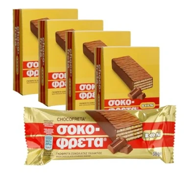 Abbildung von Schokofreta Vollmilch Schokolade 80x 38g Riegel Griechische Schokowaffel Sokofreta ION +20ml Jassas Olivenöl