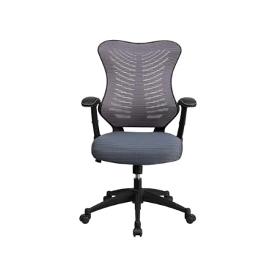 Abbildung von Flash Furniture Designer Chefsessel, hohe Rückenlehne, graues Netzmaterial, drehbarer, ergonomischer Bürostuhl mit verstellbaren Armlehnen, Stahl, grau, 64 x 65 109 cm