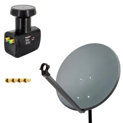 Abbildung von PremiumX Satelliten Komplettanlage 60cm Satellitenschüssel Stahl Anthrazit Satellitenantenne SAT Twin LNB 4X F Stecker 2 Teilnehmer