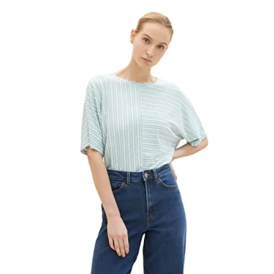 Abbildung von TOM Tailor Gestreiftes Tshirt print, Damen, Größe: Medium, Blue white horizontal stripe
