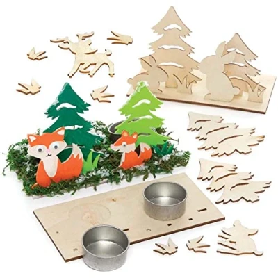 Abbildung von Baker Ross FC297 Waldtier Teelichthalter Bastelset aus Holz 3er Pack, Holzteelichthalter für Kinder zum Basteln und Bemalen