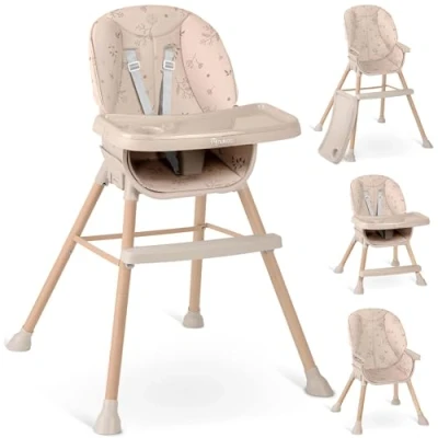Abbildung von Nukido Hochstuhl Baby Kinderhochstuhl Verstellbar mit abnehmbarem Tablett ab 6 Monaten bis 15 kg Beige Tilo