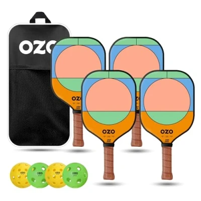 Abbildung von OZO Pickleball Set mit 4 Schlägern Bällen und Tasche Jupiter Energia Chroma (Fortgeschrittener Anfänger) + Injektionsbälle (2xIndoor+2xOutdoor) USAPA Zugelassen