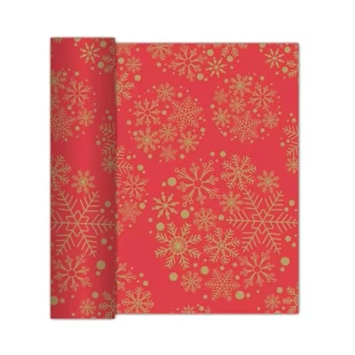 Abbildung von AVA Tischläufer, Tischläufer stoffähnlich 40cm x 6m Rolle mit Schneeflocken Rot / Gold