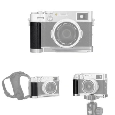 Abbildung von JJC Metallgriff für Fujifilm Fuji X100VI X100V X100F Kamera Arca Swiss Schnellwechselplatte Rutschfester L Ständer mit Verbessertem Griff, Silber